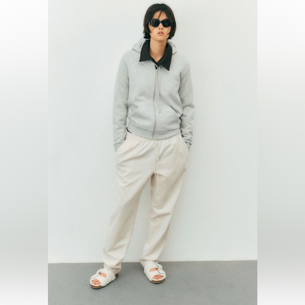 H&M Light Beige Linen & Cotton Blend Joggers